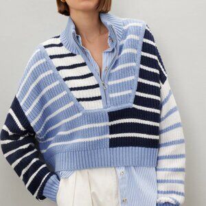 Staud Cropped Hampton Sweater (XS) Adriatic Stripe